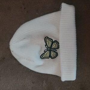 White butterfly beanie